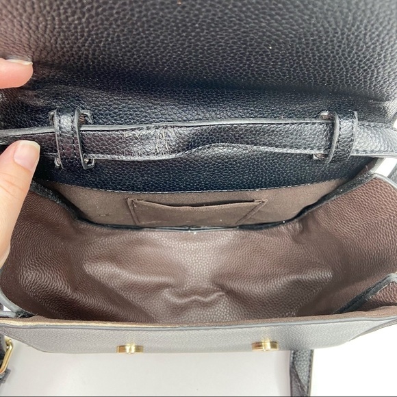 Black Faux Leather Structured Metal Handle Purse - Picture 9 of 13